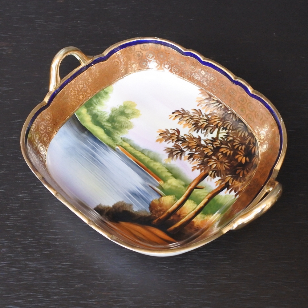 Vintage Japanese Noritake Hand Painted Landscape Art Porcelain Bowl